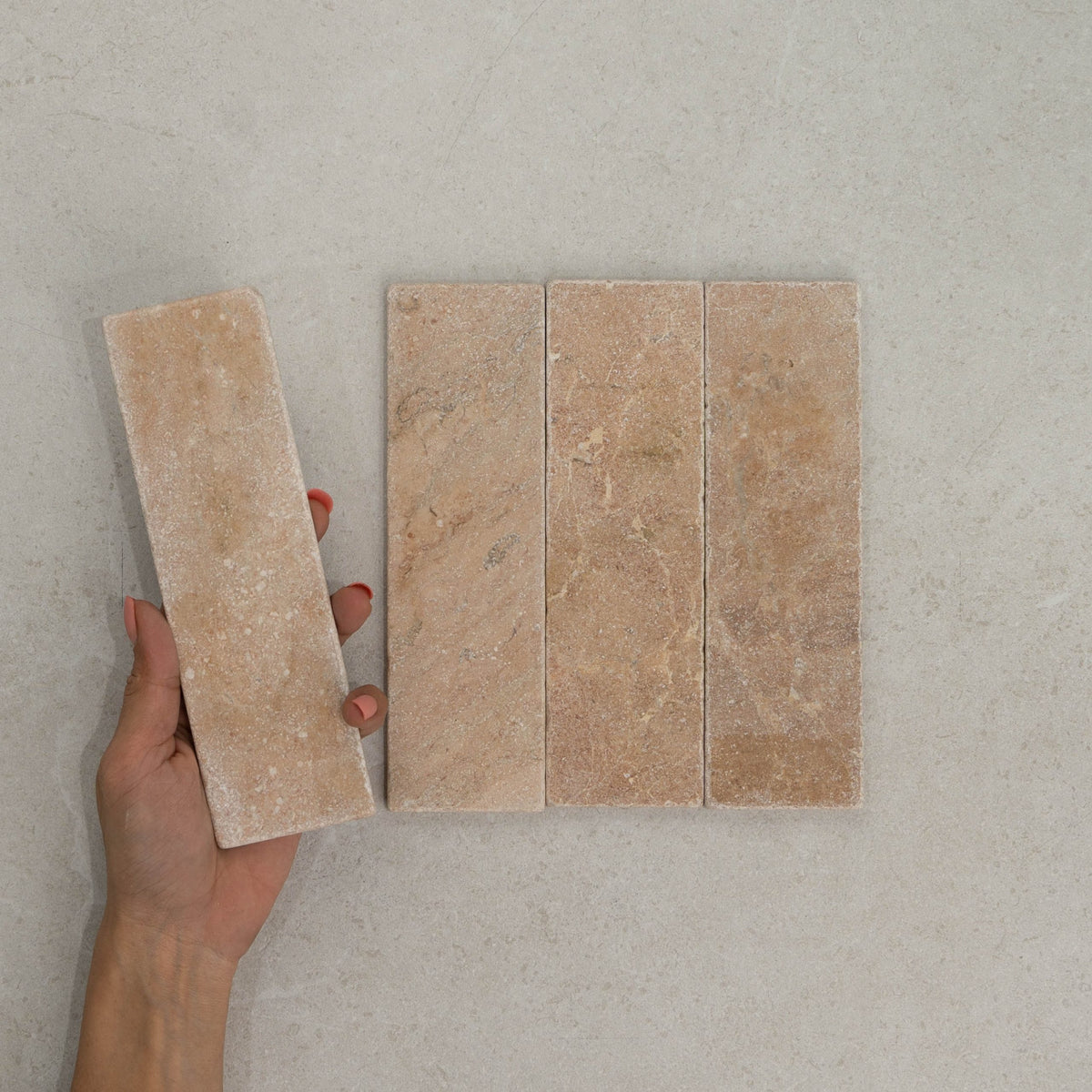 Apollo Natural Stone Subway Tile 60x200mm in Terra, Tumbled finish