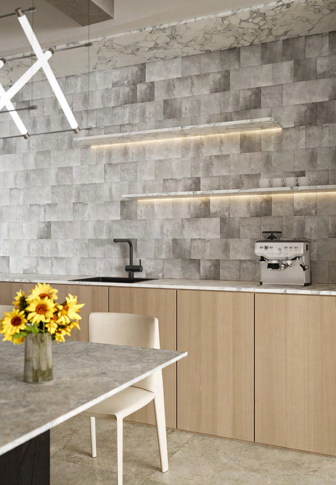 Arizona Stone 75 x 230 strips as a kitchen splashback (supplier render)