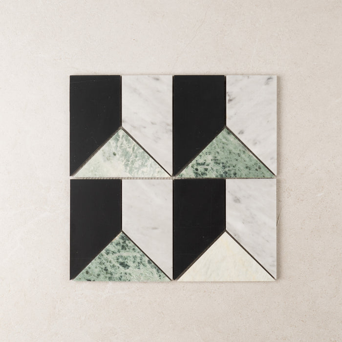 Art Deco Marble Mosaic Series in Mint ( Sage Green ), Honed finish