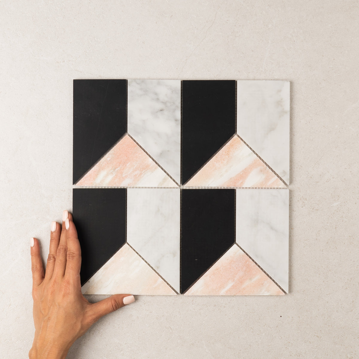 Art Deco Marble Mosaic Series in Rosa, Honed finish