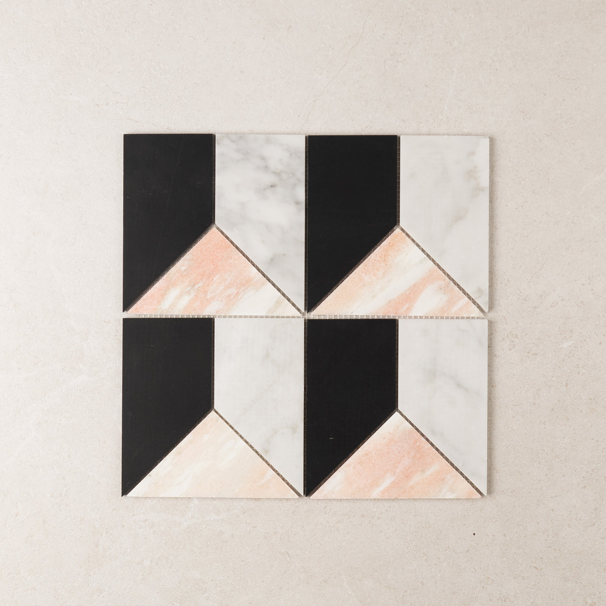 Art Deco Marble Mosaic Series in Rosa, Honed finish