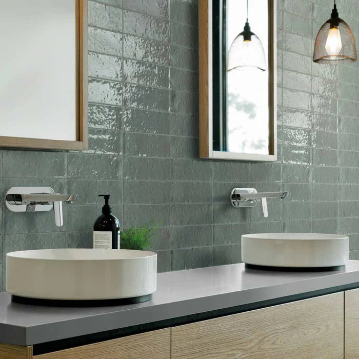 Glace Porcelain Wall Tile | Gloss Handmade Look Splashback Tile in Avio