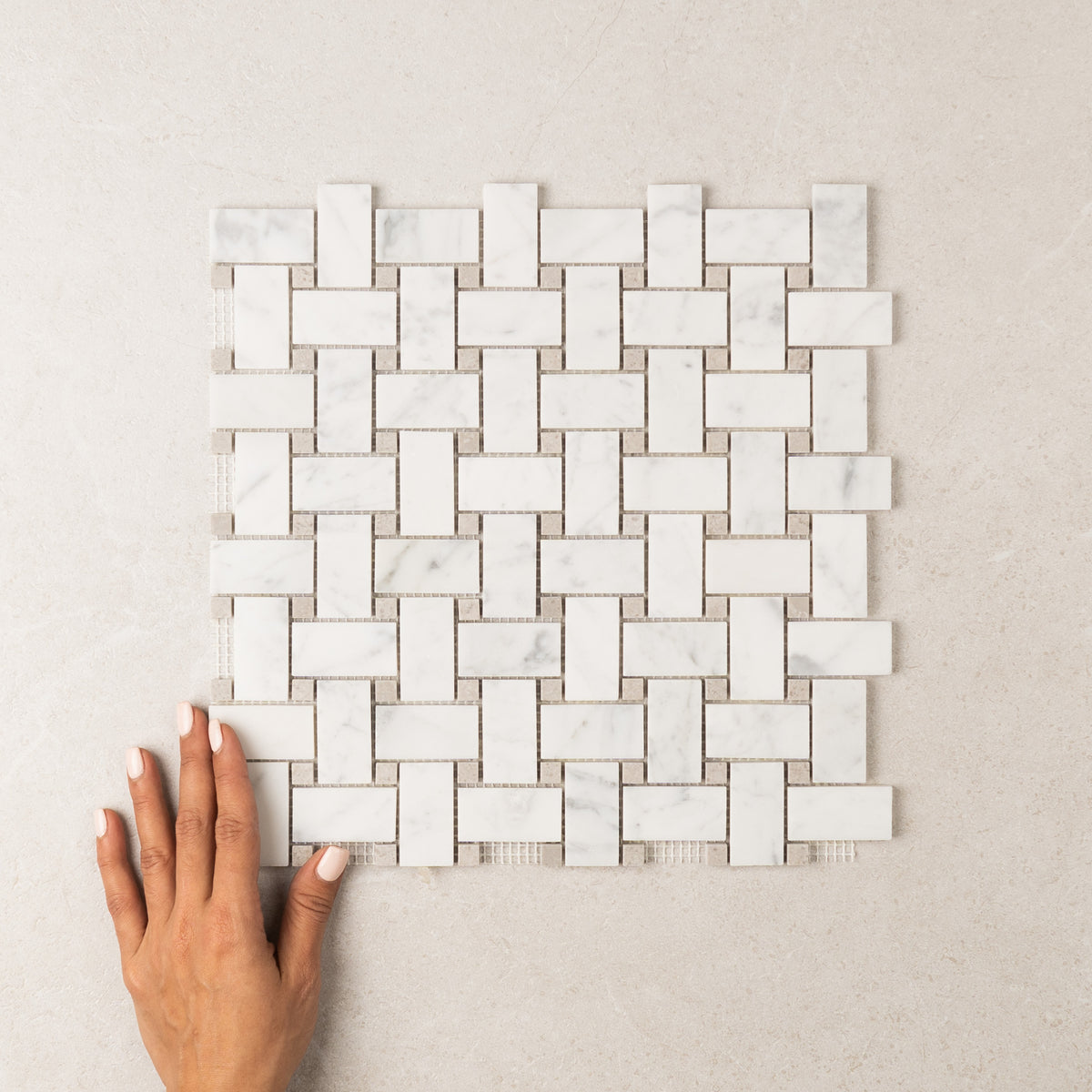Carrara Basketweave Marble Mosaic | Tumbled & Honed Natural Stone
