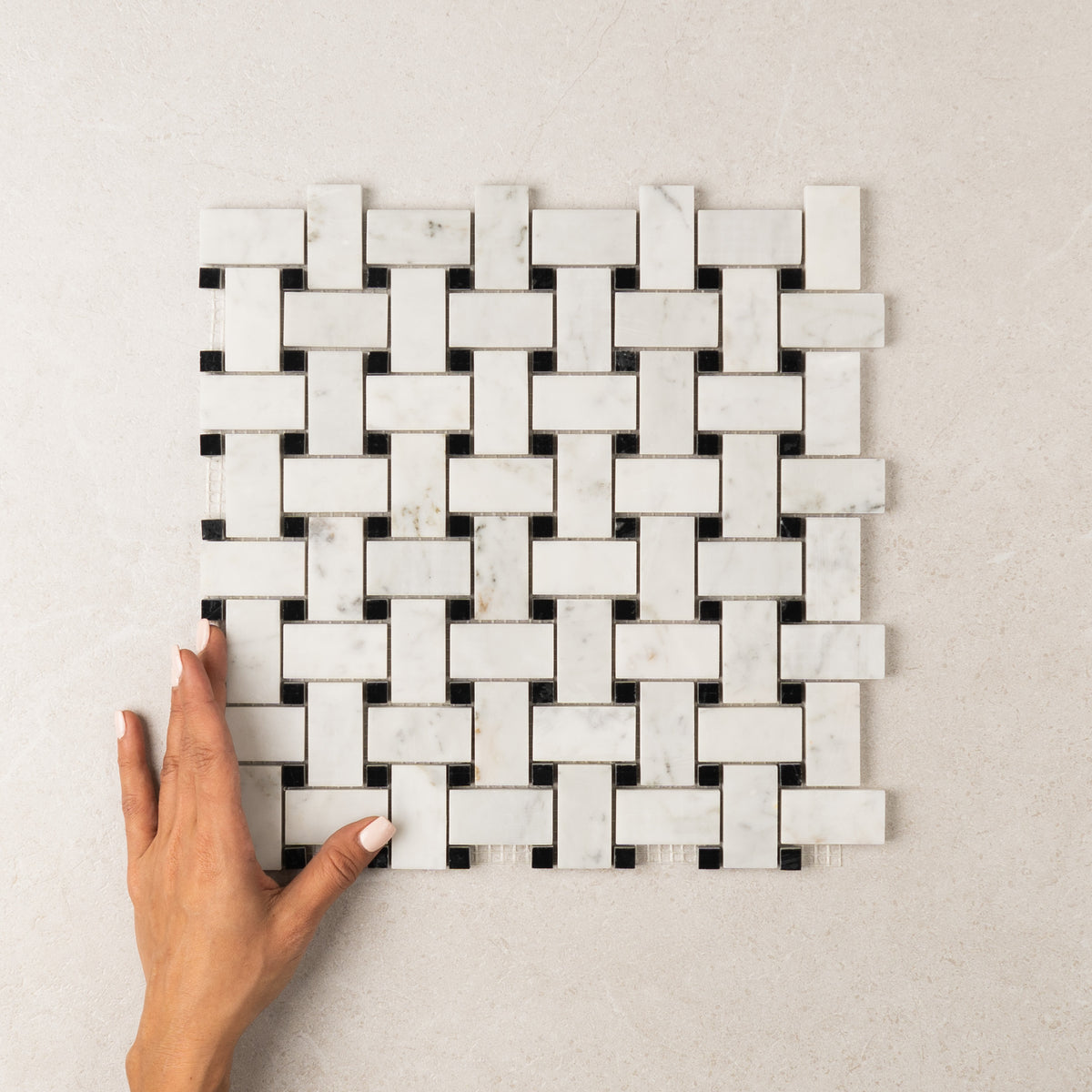 Carrara Basketweave Marble Mosaic | Tumbled & Honed Natural Stone
