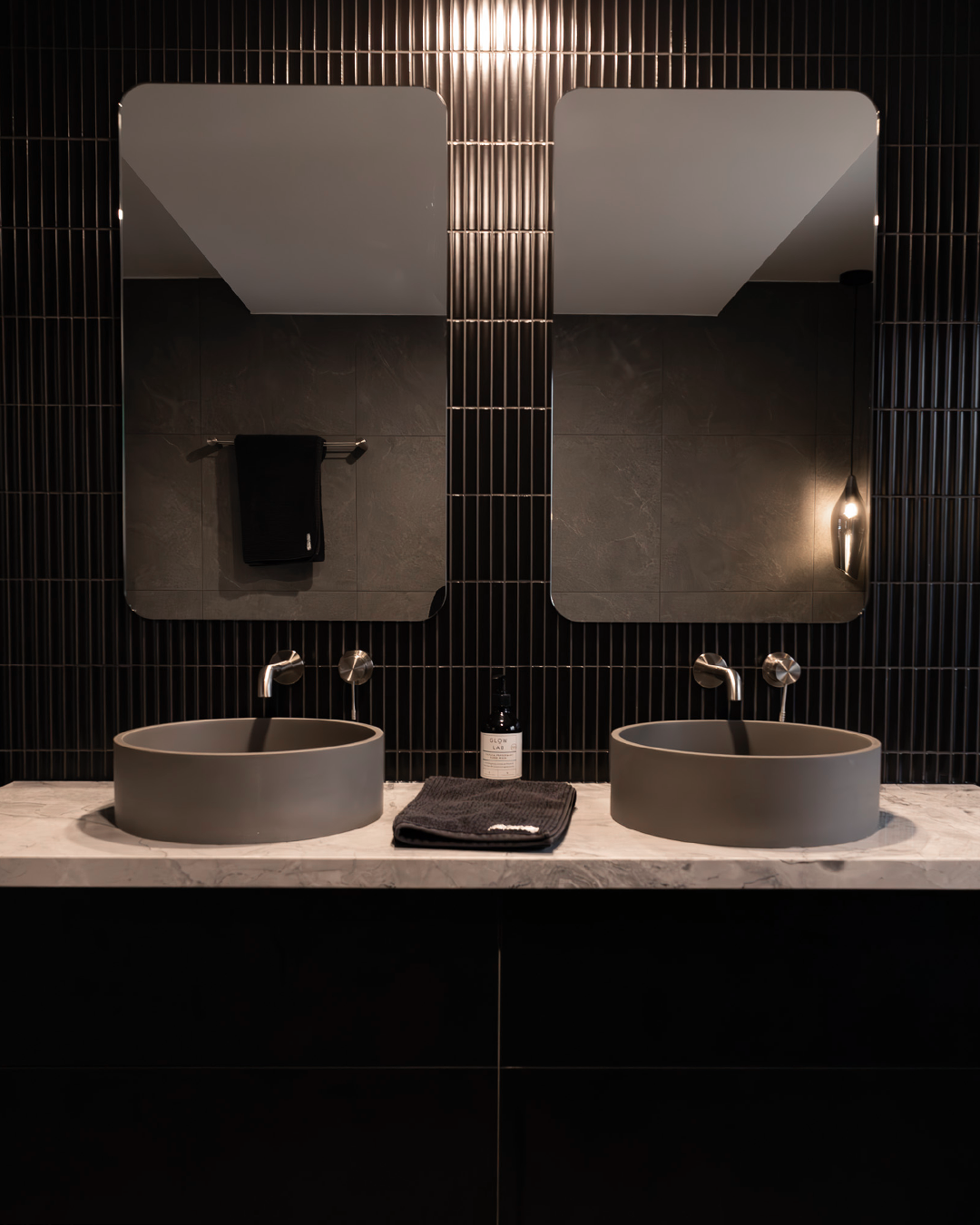 Nood Co Hoop Concrete Basin installed in a finished bathroom (3)