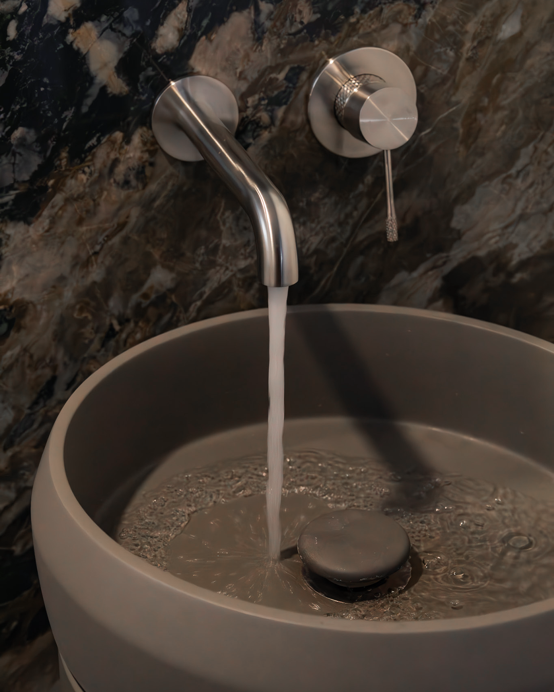 Nood Co Cylinder Prism Circle Concrete Basin installed in a finished bathroom (3)
