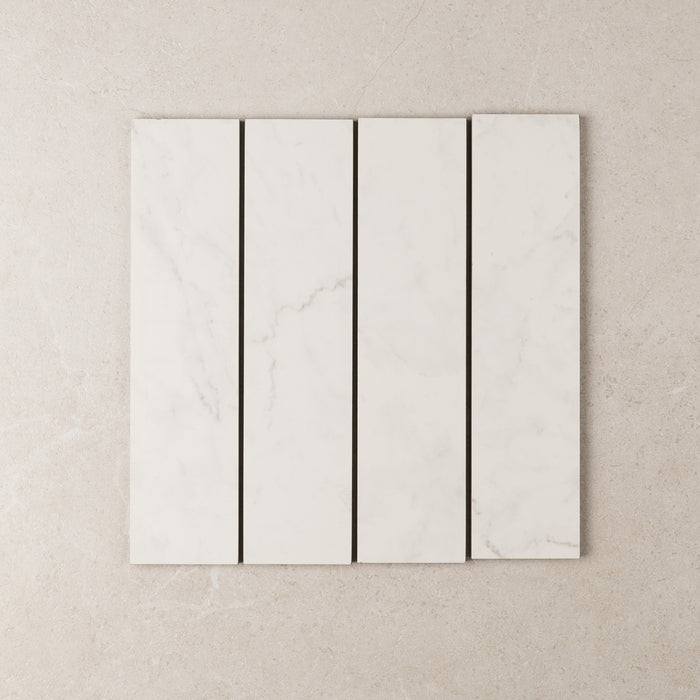 Bianco Carrara Marble Look Subway Tile in White, Matt finish