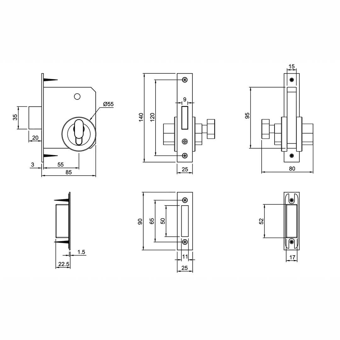 Mortice Lock in Aged Bronze | Zephra