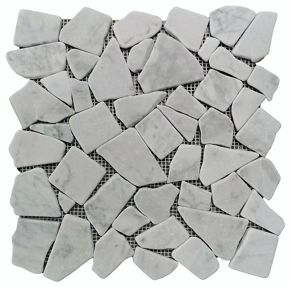 Carrara Crazy Pave Marble Mosaic | Tumbled & Honed Natural Stone