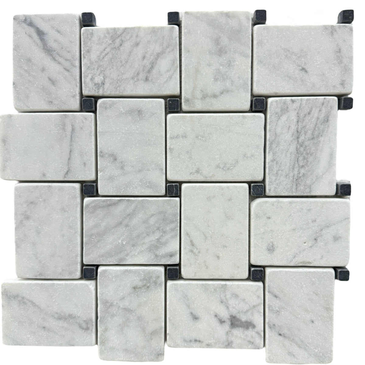 Carrara Basketweave Marble Mosaic | Tumbled & Honed Natural Stone