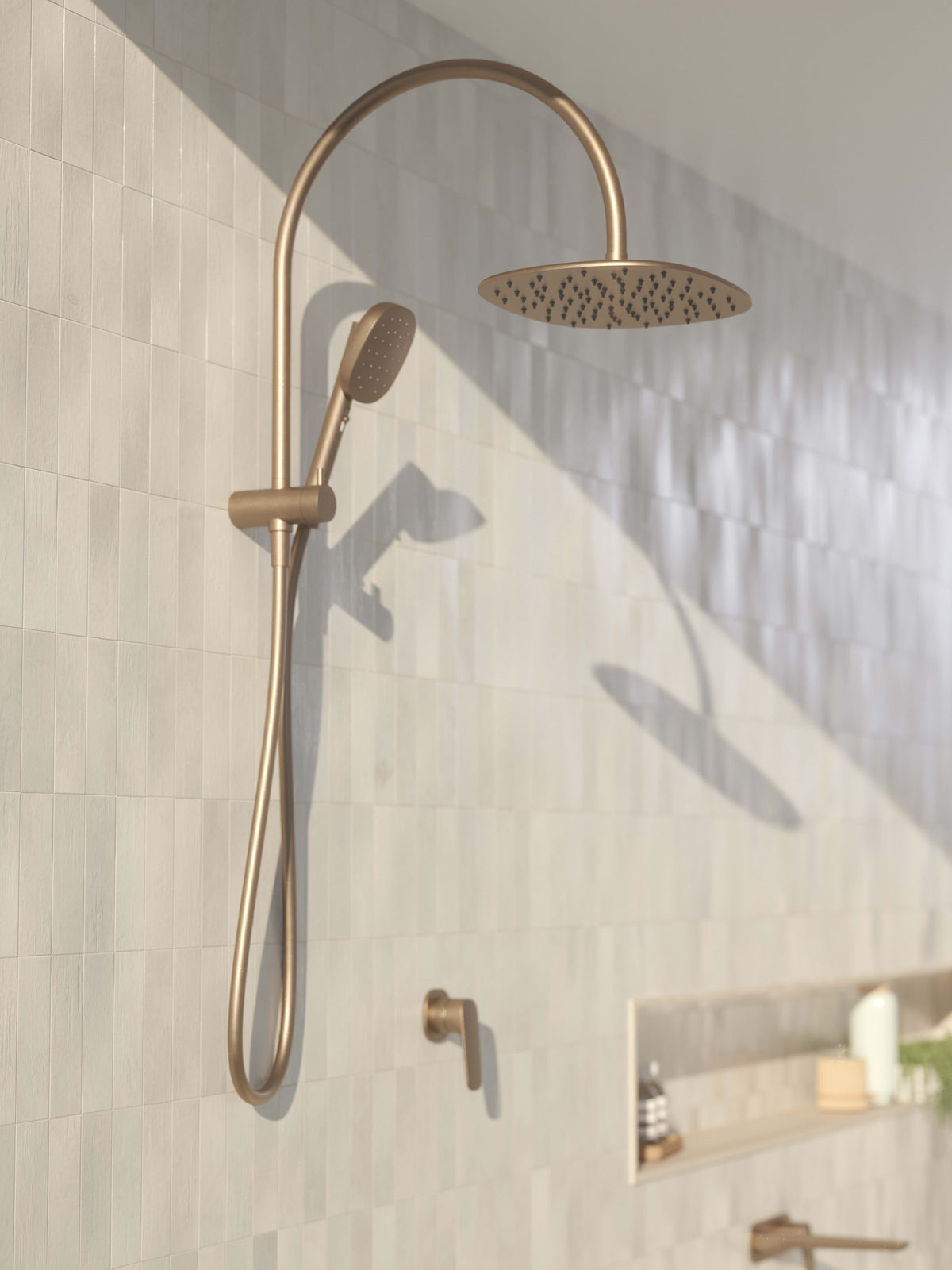 Contura II Rail Shower with Overhead in Brushed Bronze | Caroma