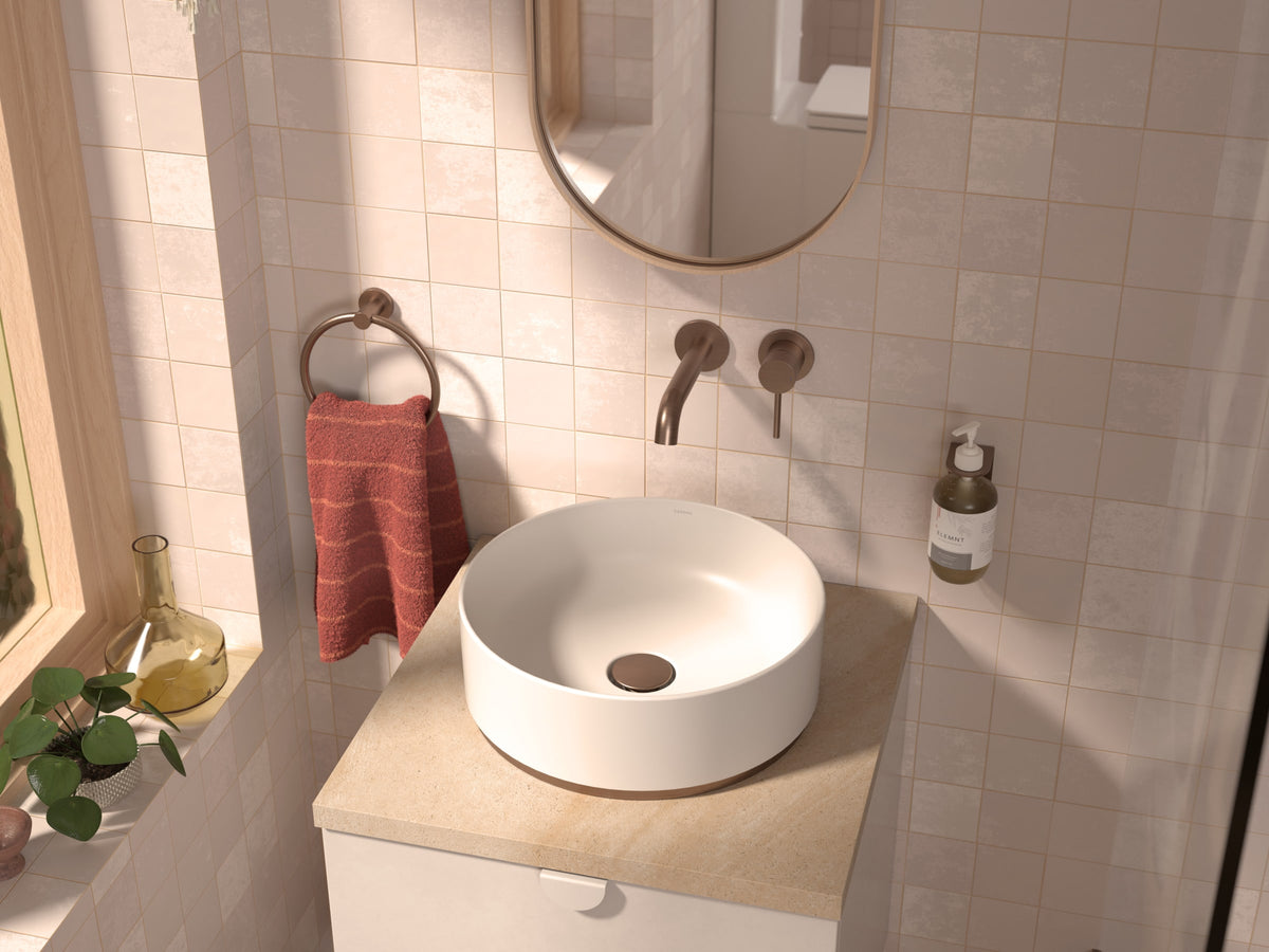 Liano II 175mm Wall Basin/Bath Mixer - 2 x Round Cover Plates in Brushed Nickel | Caroma