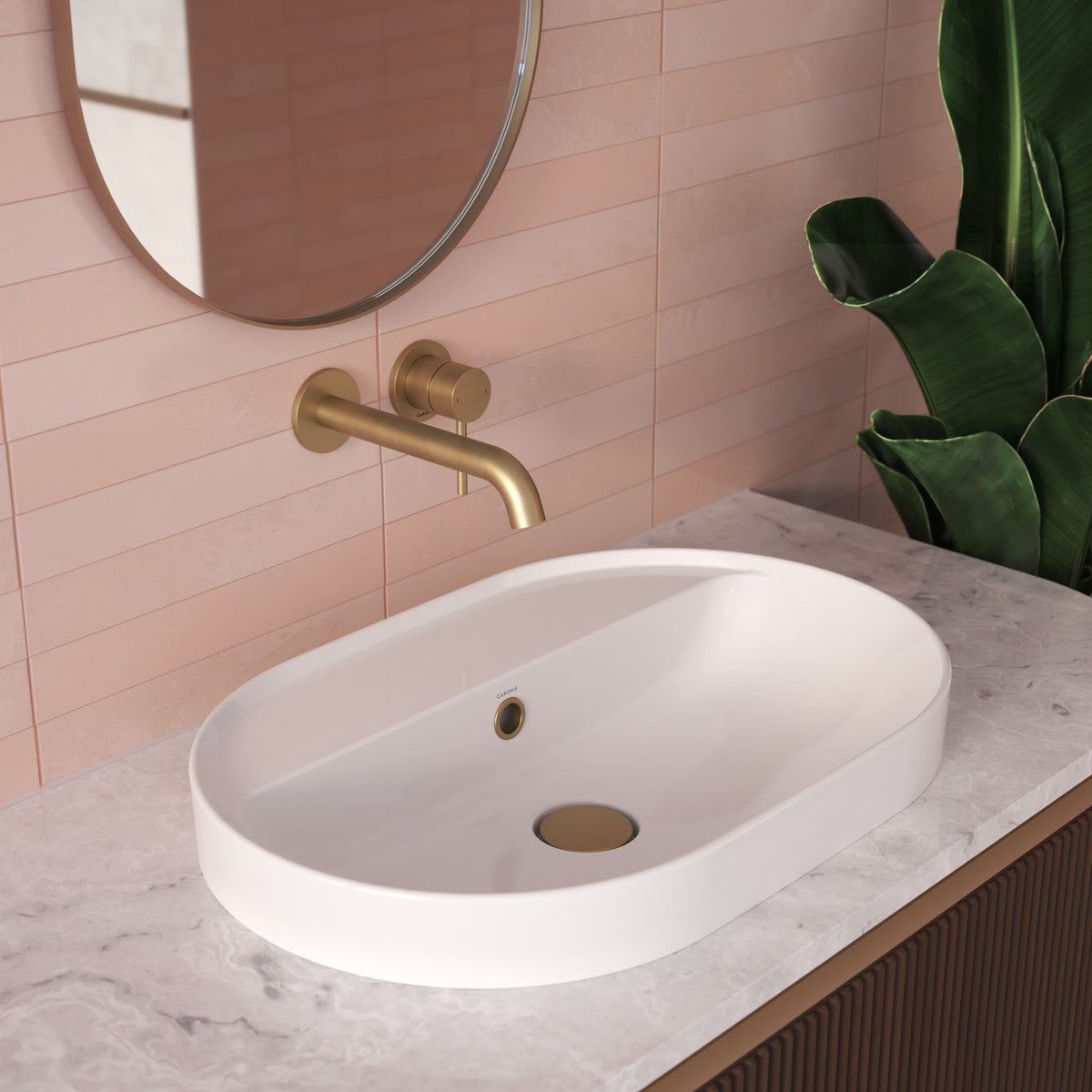 Liano II 175mm Wall Basin/Bath Mixer - 2 x Round Cover Plates in Brushed Brass | Caroma