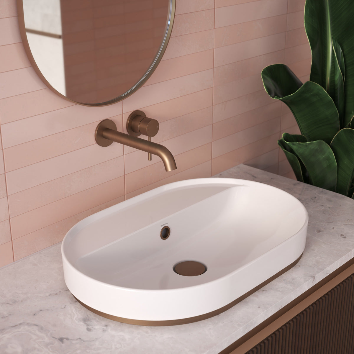 Liano II 175mm Wall Basin/Bath Mixer - 2 x Round Cover Plates in Brushed Bronze | Caroma