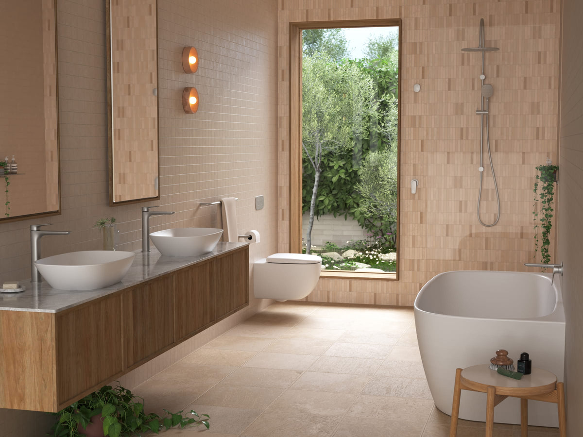 Liano II Freestanding Bath Filler in Brushed Nickel | Caroma