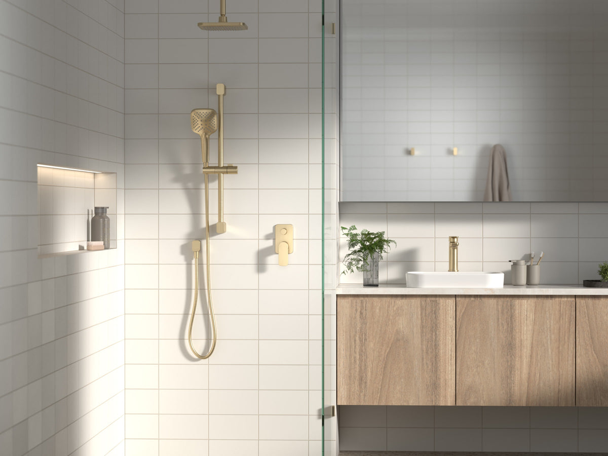 Urbane II Rail Shower with 200mm Overhead in Brushed Brass | Caroma