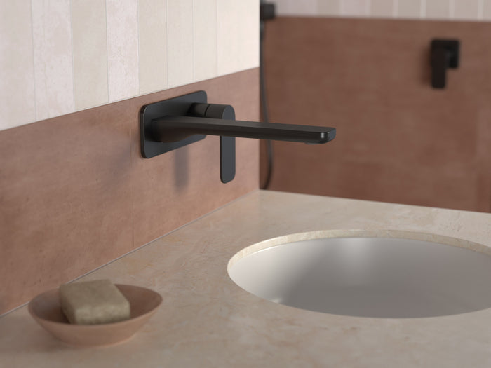 Urbane II 180mm Wall Basin/Bath Trim Kit - Rectangular Cover Plate in Matte Black | Caroma #Colour_Matte Black