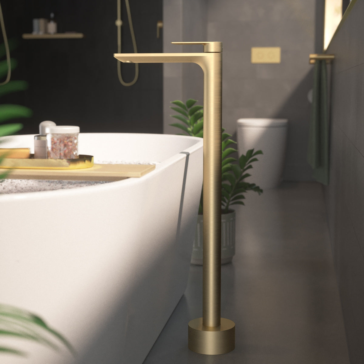 Urbane II Hand Wall Basin Integrated Rail in Brushed Brass | Caroma