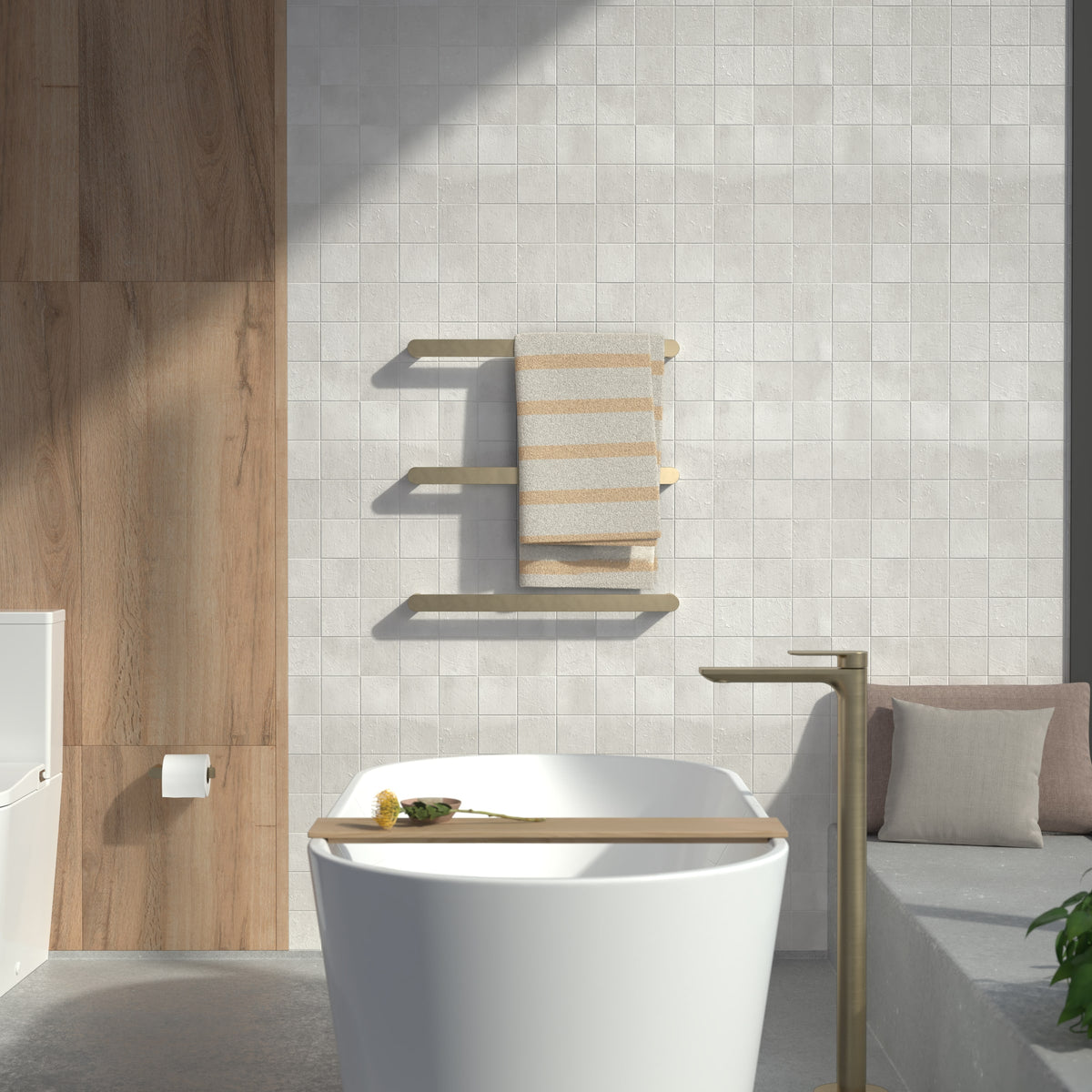 Urbane II Heated Towel Rail - Horizontal - Transformer not included in Brushed Brass | Caroma