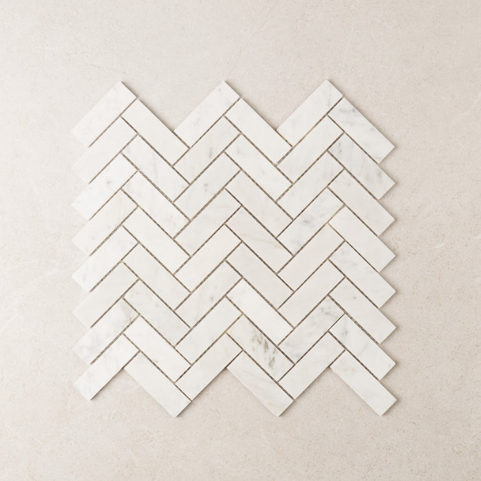 Carrara Herringbone Marble Mosaic | Tumbled & Honed Natural Stone
