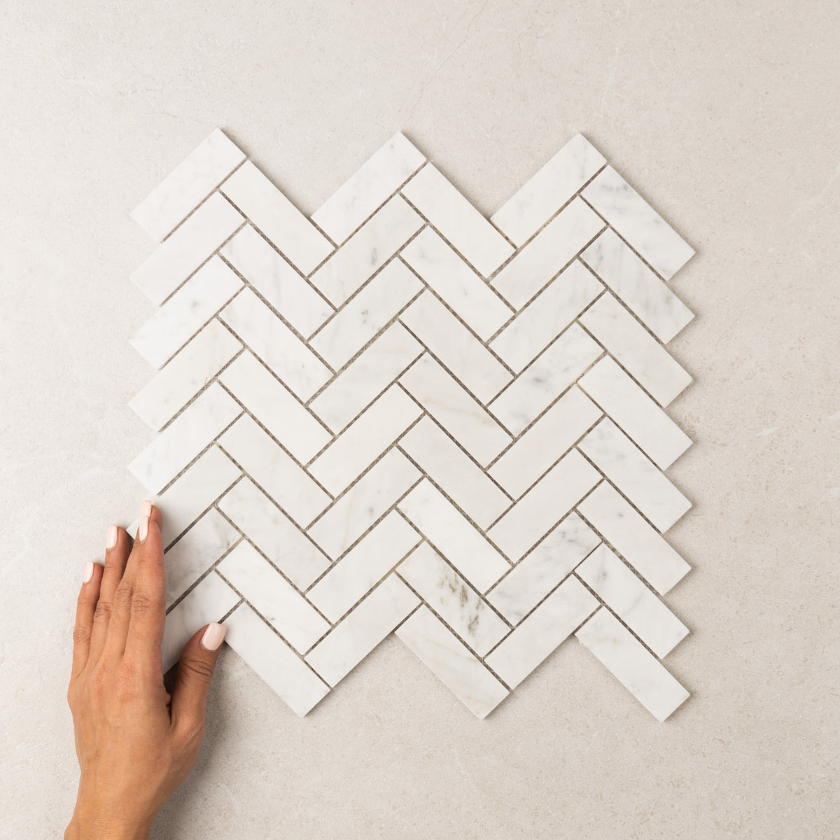 Carrara Herringbone Marble Mosaic | Tumbled & Honed Natural Stone