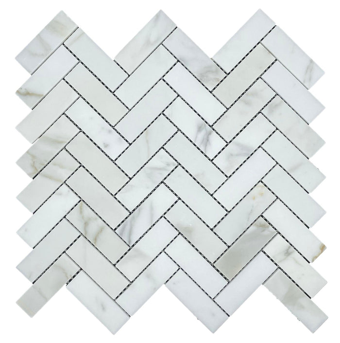 Calacatta Herringbone Marble Mosaic | Honed Natural Stone