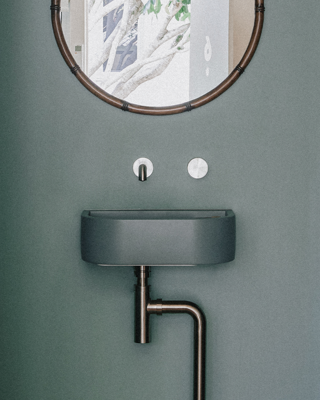 Nood Co Loop 01 Concrete Basin in Rowboat, installed in a finished bathroom