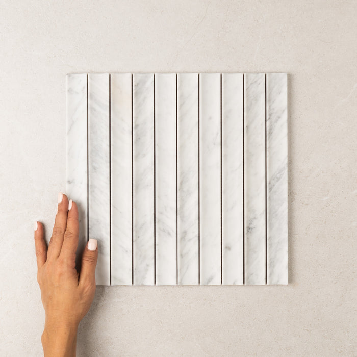 Carrara Concave Kit Kat Marble Mosaic | Honed Natural Stone