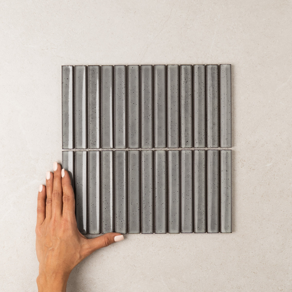 Concave Kit Kat Stack Wall Mosaic in Grey, Gloss finish