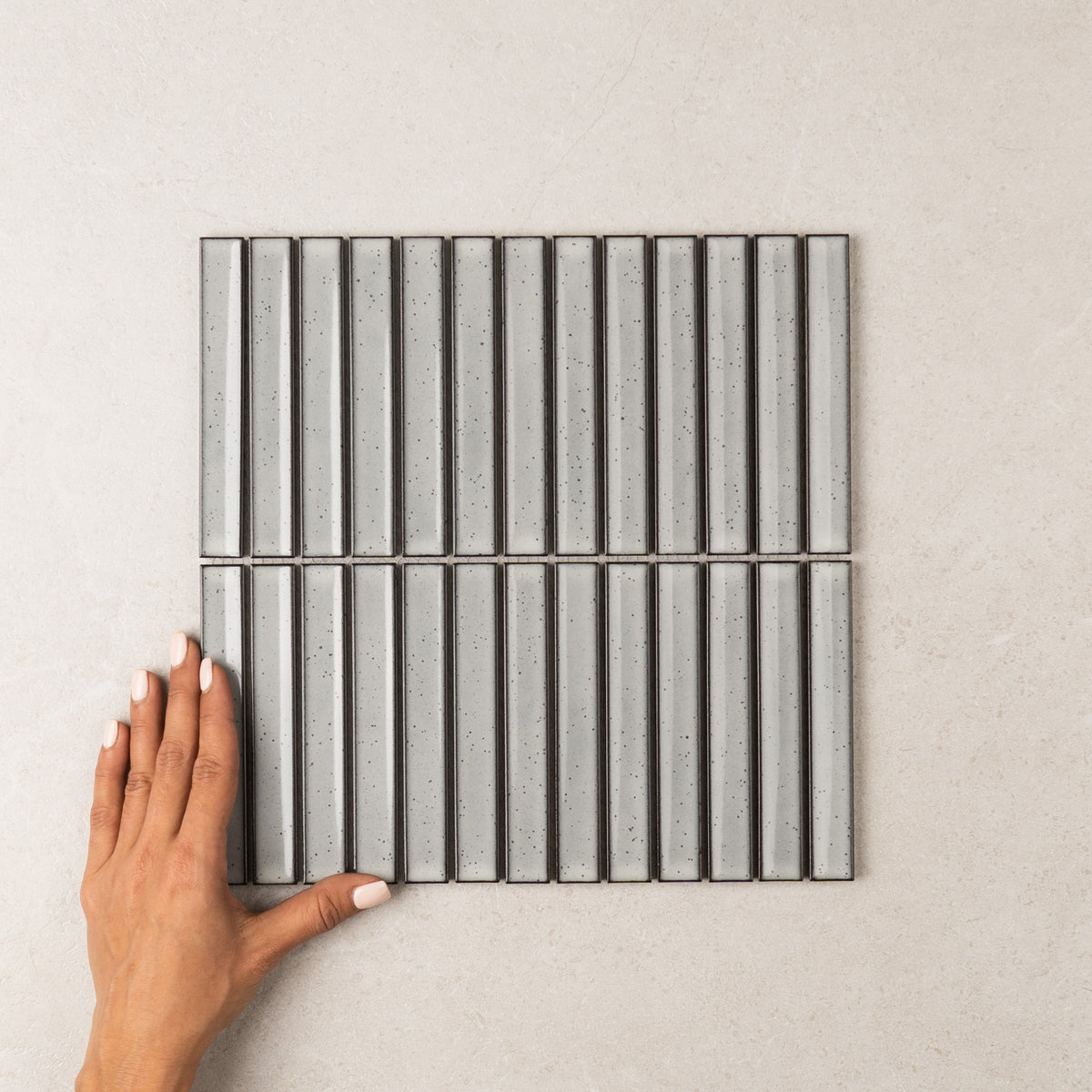 Concave Kit Kat Stack Wall Mosaic in Light Grey, Gloss finish