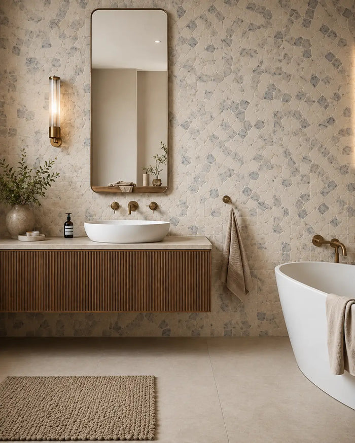 Calacatta Viola Crazy Pave Marble Mosaic | Tumbled & Honed Natural Stone