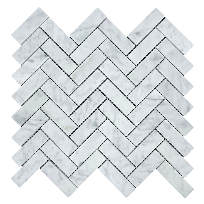 Carrara Herringbone Marble Mosaic | Tumbled & Honed Natural Stone
