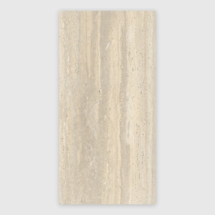 Dorica Travertine Look Porcelain Tile 600x1200 | Italian Floor & Wall Tile in Crema, Matt finish