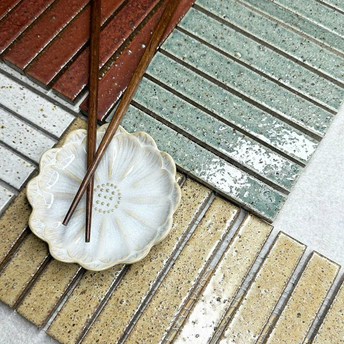 Kazoku Hatsu Border hand-glazed Japanese mosaic tile