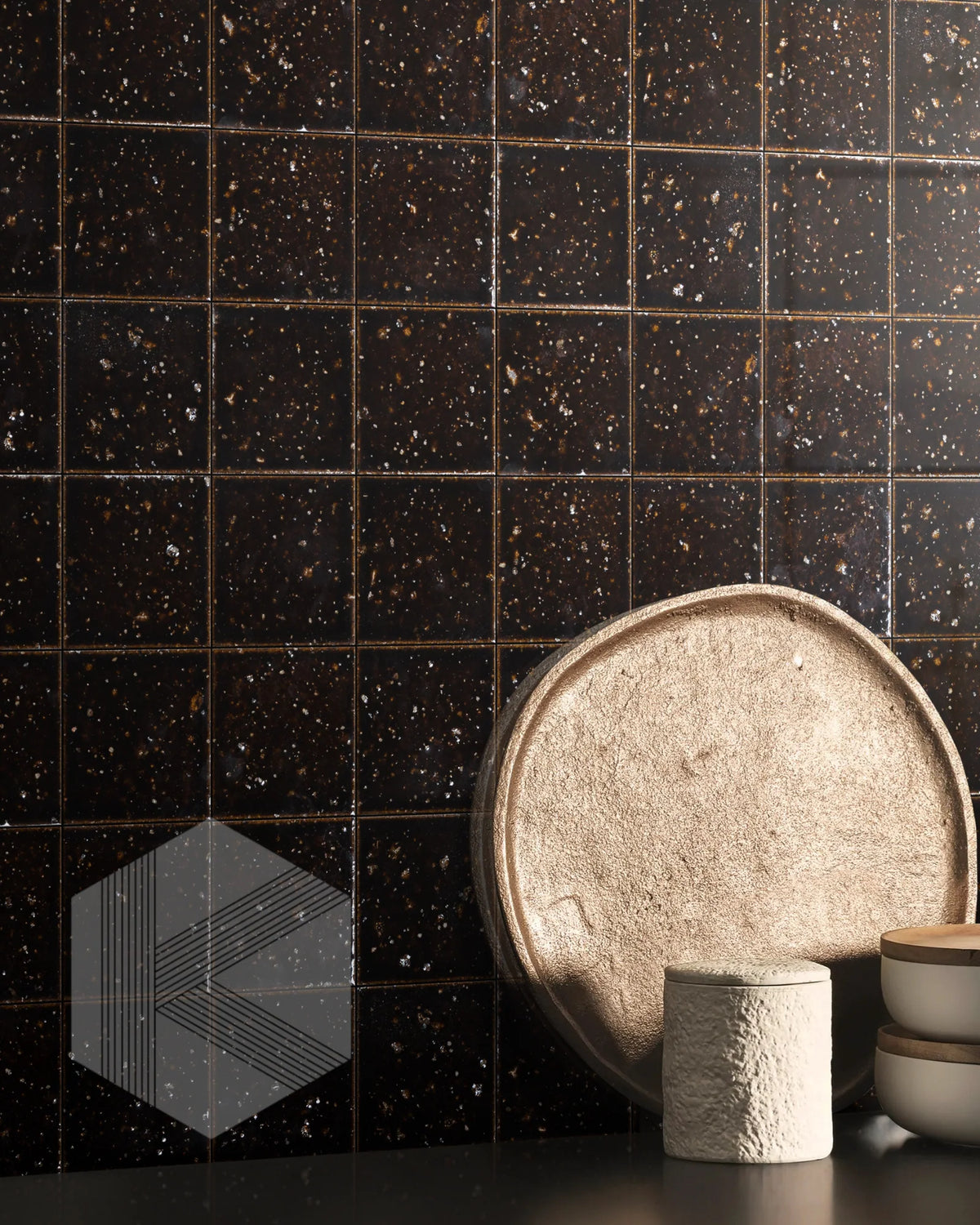 Kazoku Hatsu Square hand-glazed Japanese mosaic tile