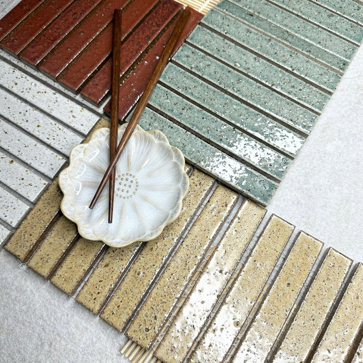 Kazoku handcrafted Japanese mosaic tiles in a finished interior