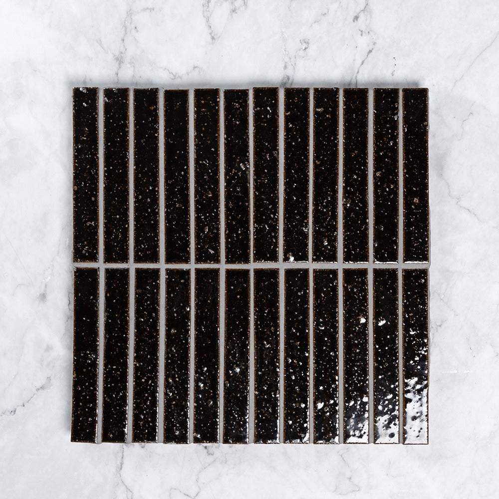 Kazoku Hatsu Border Espresso hand-glazed Japanese mosaic tile