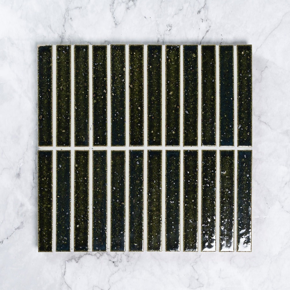 Kazoku Hatsu Border Oribe Green hand-glazed Japanese mosaic tile