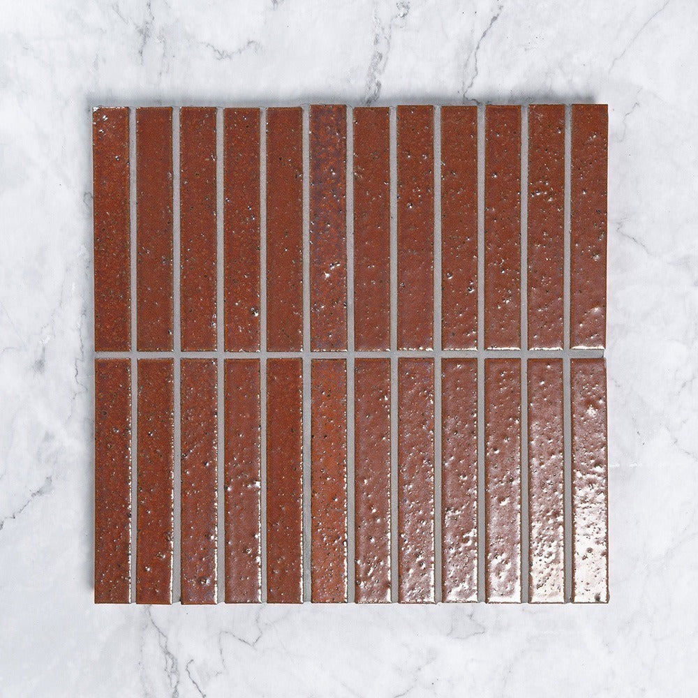 Kazoku Hatsu Border Red hand-glazed Japanese mosaic tile