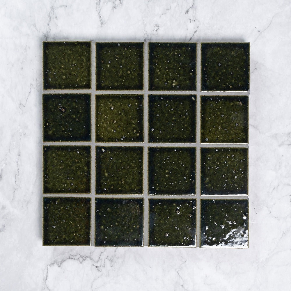 Kazoku Hatsu Square Oribe Green hand-glazed Japanese mosaic tile
