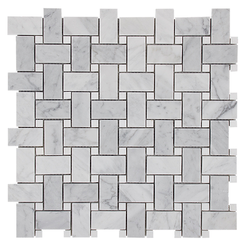 Carrara Basketweave Marble Mosaic | Tumbled & Honed Natural Stone