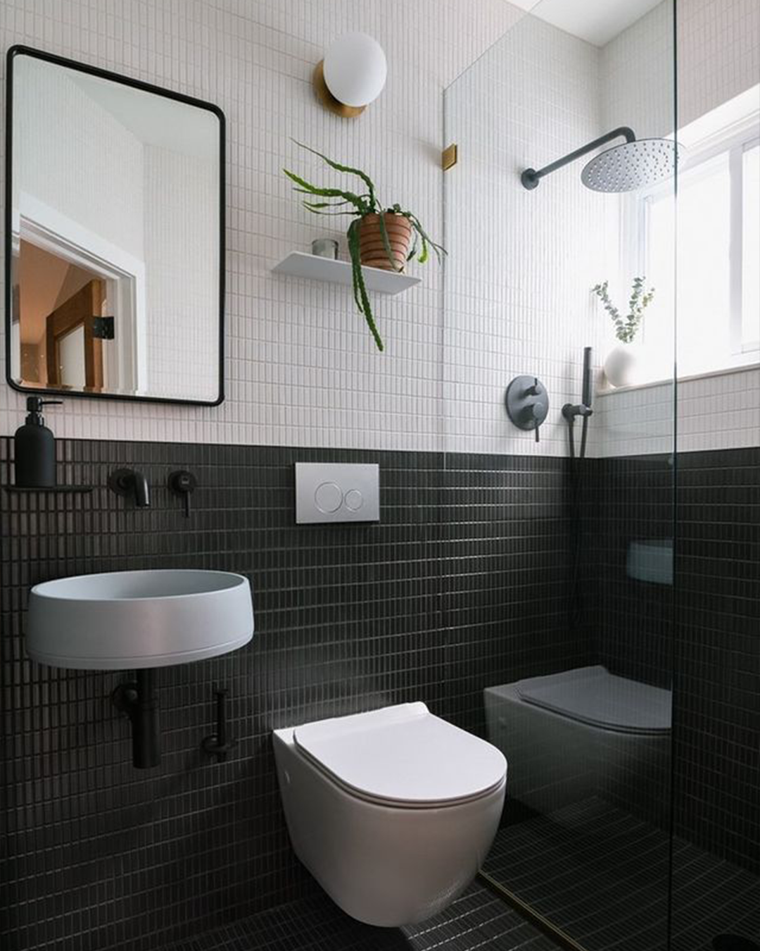 Nood Co Funl Concrete Basin in Powder Blue, installed in a finished bathroom