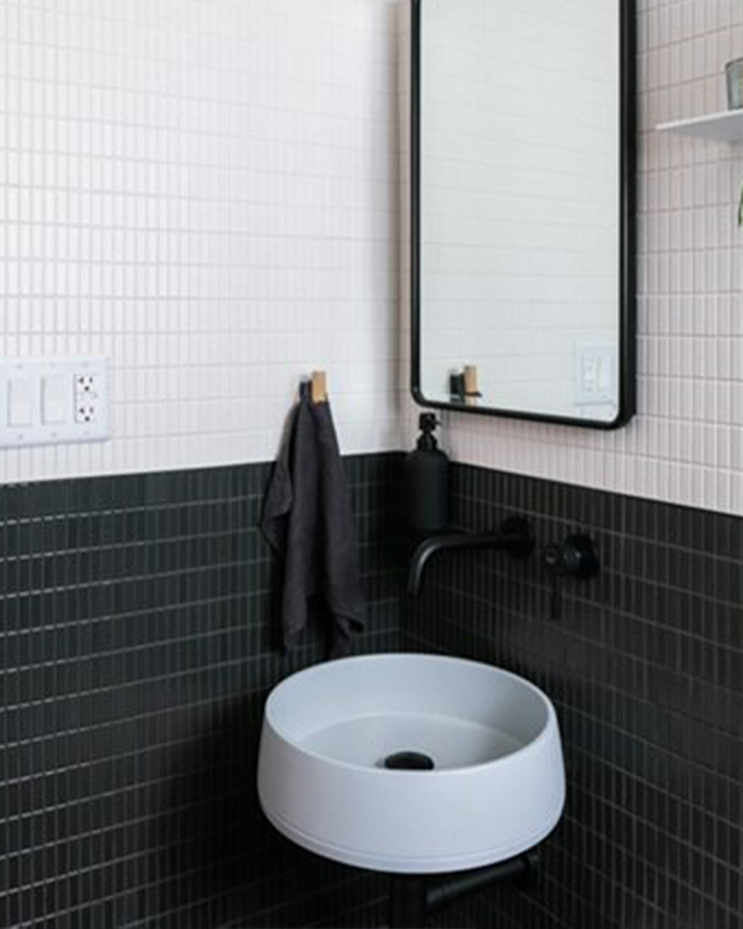 Nood Co Funl Concrete Basin in Powder Blue, installed in a finished bathroom