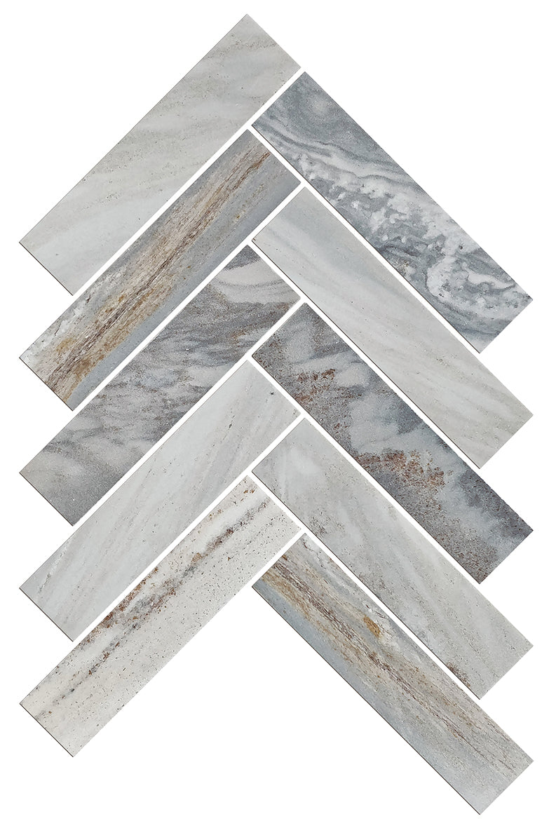 Artemis Herringbone Honed Marble Mosaic 35x150