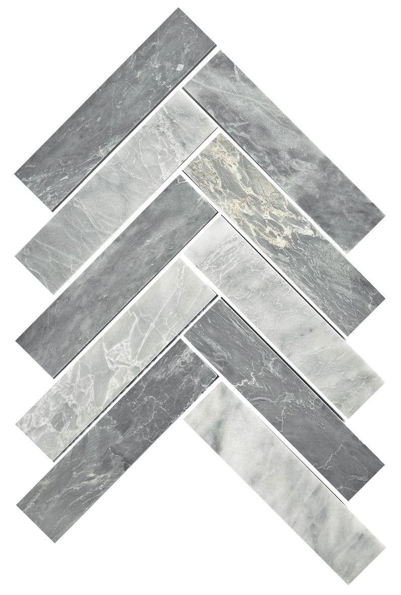 Artemis Herringbone Honed Marble Mosaic 35x150