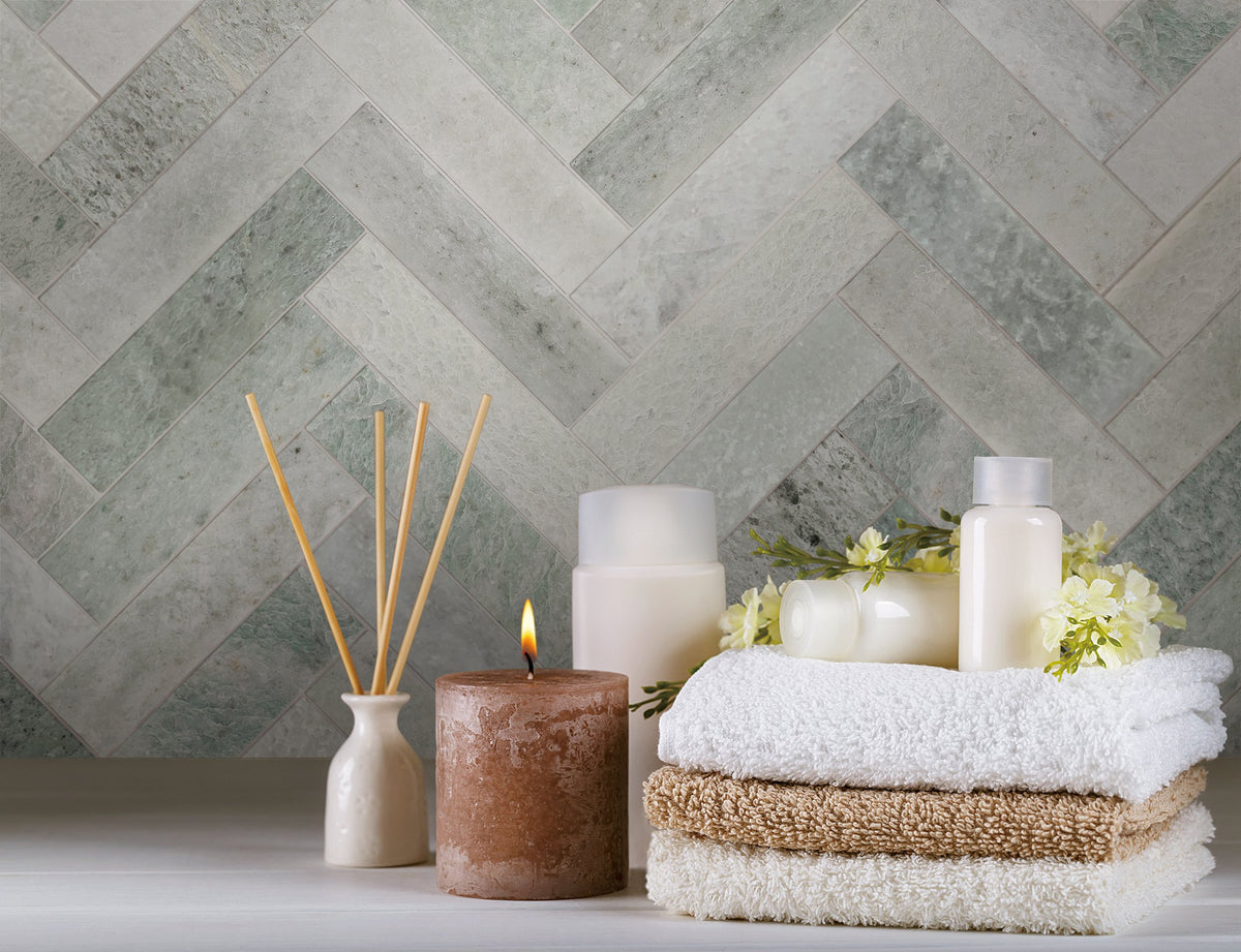 Artemis Herringbone Honed Marble Mosaic 35x150