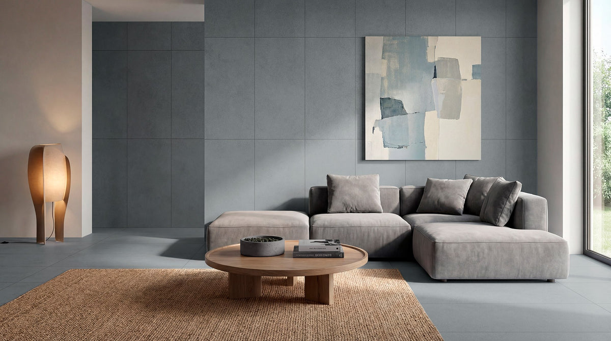 Gravita Lab Blue porcelain tile room setting