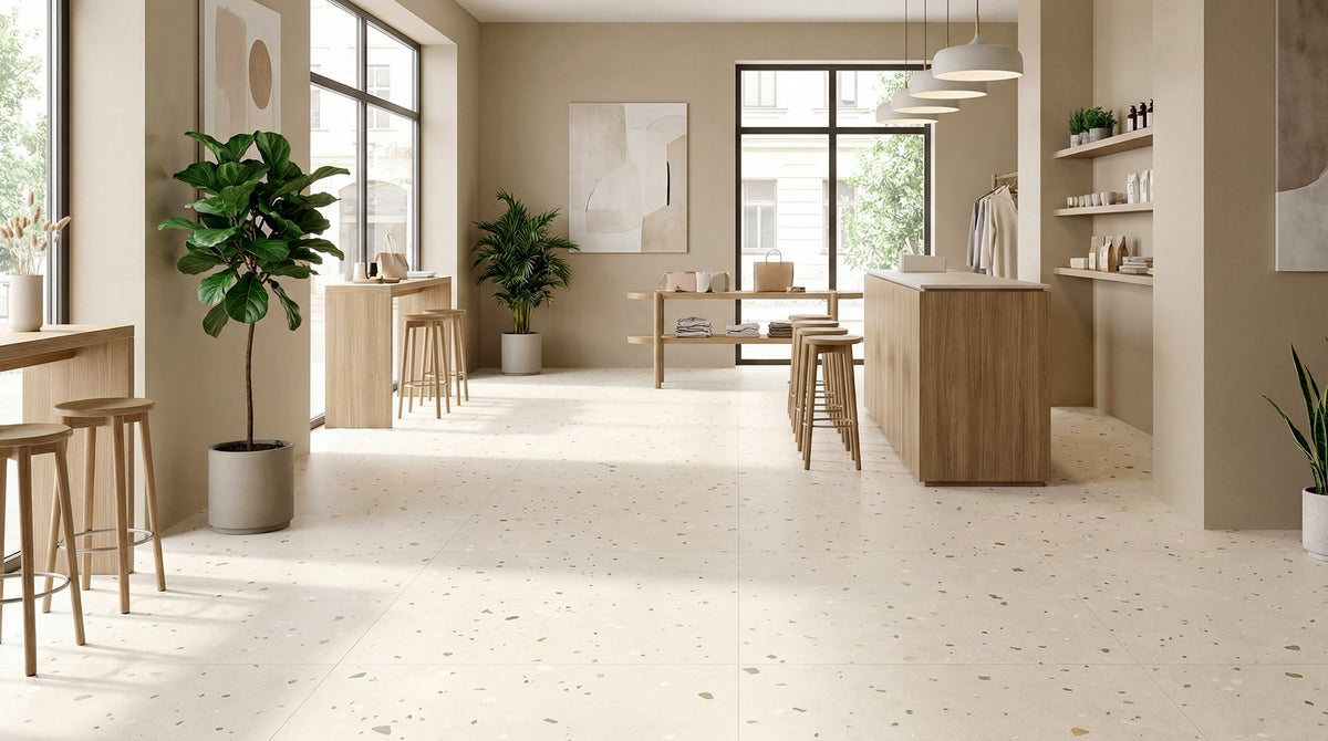 Gravita Lab Deco Light porcelain tile room setting
