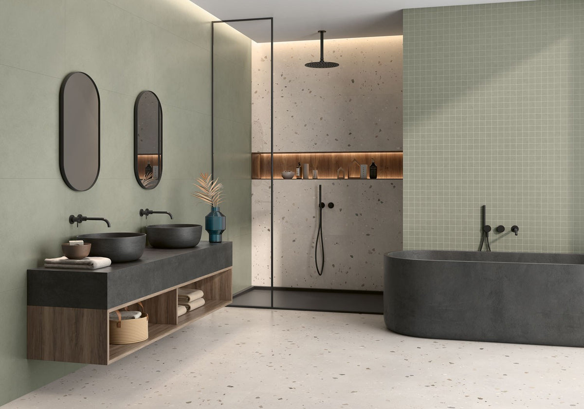 Gravita Lab Sage porcelain tile room setting