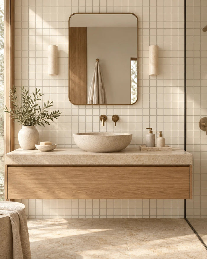 Grid Series Soho white square mosaic bathroom vanity wall